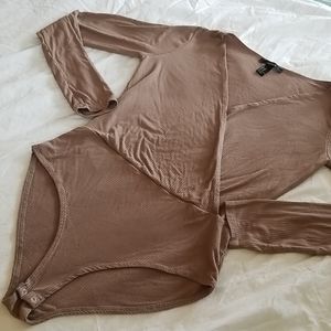 Forever 21 Taupe Crossover Bodysuit with Snap
